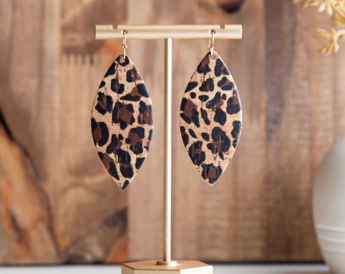 Leopard Cork earrings, Leopard earrings, statement earrings, Cork leather earrings