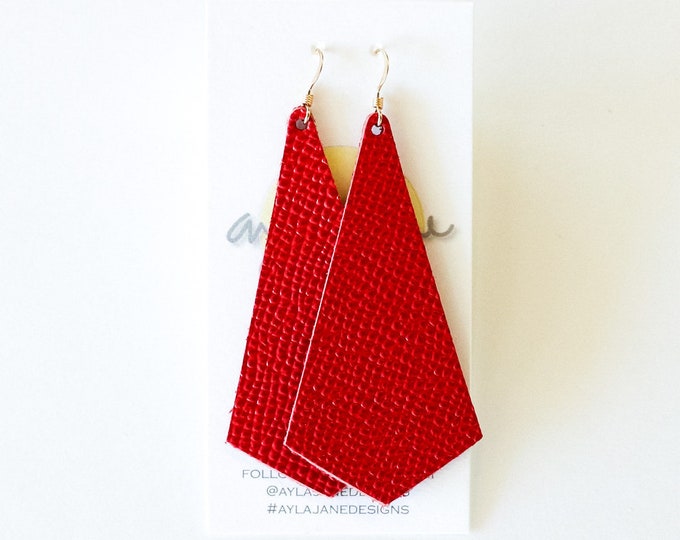 Red leather earrings, modern pendant earrings, Valentine's Day earrings