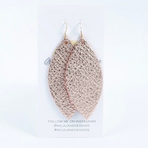 Rose Gold Petal Earrings, Metallic Rose Gold Leather Earrings, Statement Earrings