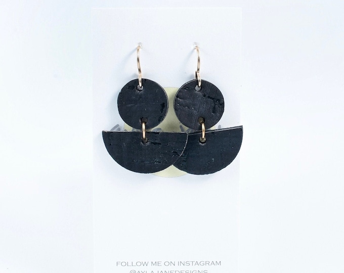 Modern earrings, statement earrings, cork earrings , mini crescent earrings, dainty earrings