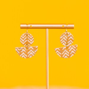 Mustard and cream earrings, mustard earrings, yellow earrings, cork earrings, lightweight, hypoallergenic earrings, mini crescent