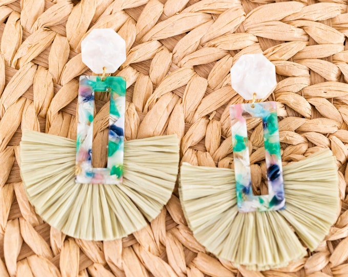 Raffia Earrings, Statement Earrings, Acrylic Raffia Earrings, Lightweight Earrings