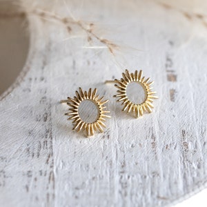 Sun earrings, gold plated studs, sun studs, dainty earrings, Sunburst studs, Sun ray studs