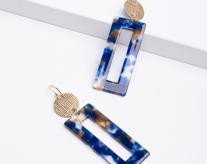 Blue Acrylic Earrings, Blue Resin Earrings, Statement Earrings