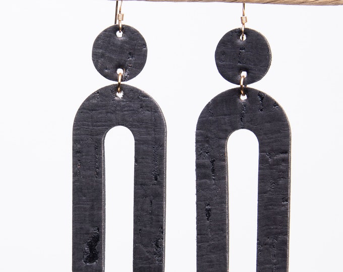 Modern earrings, statement earrings, cork earrings , U-shape modern earrings