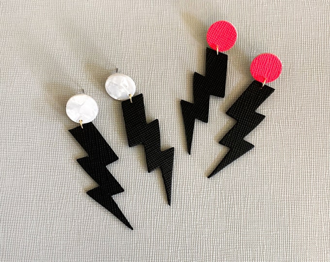 Lightning bolt earrings, acrylic earrings, leather earrings