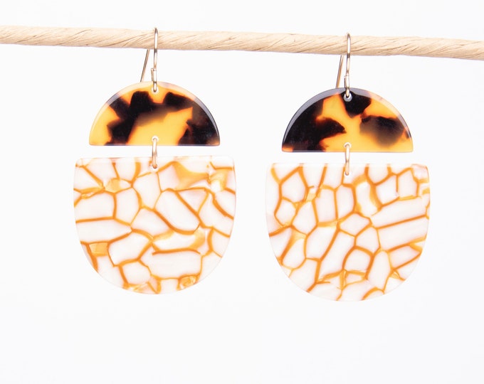 Tortoise earrings, mustard earrings, acrylic earrings