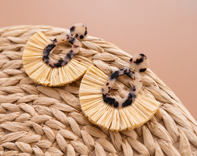 Tortoise Raffia Earrings, Statement Earrings, Tortoise Earrings, Lightweight Earrings