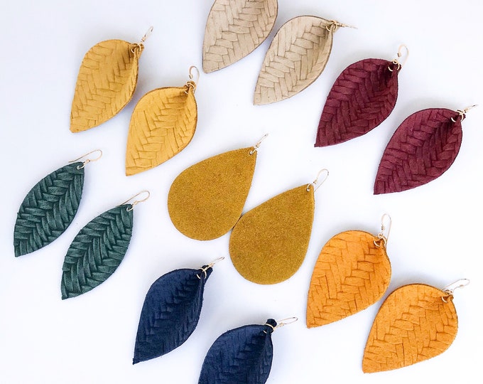 Fall earrings, leather statement earrings