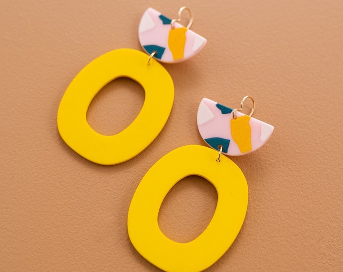 Yellow earrings, yellow statement earrings, summer earrings, drop earrings, bold earrings, lightweight earrings