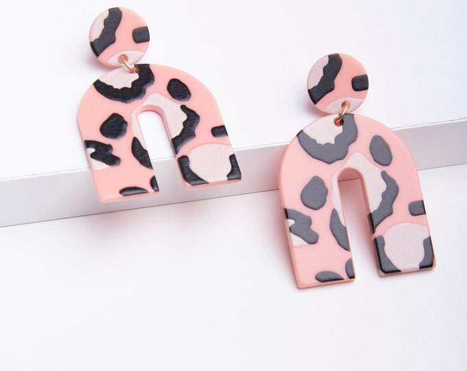 Leopard earrings, pink earrings, statement earrings