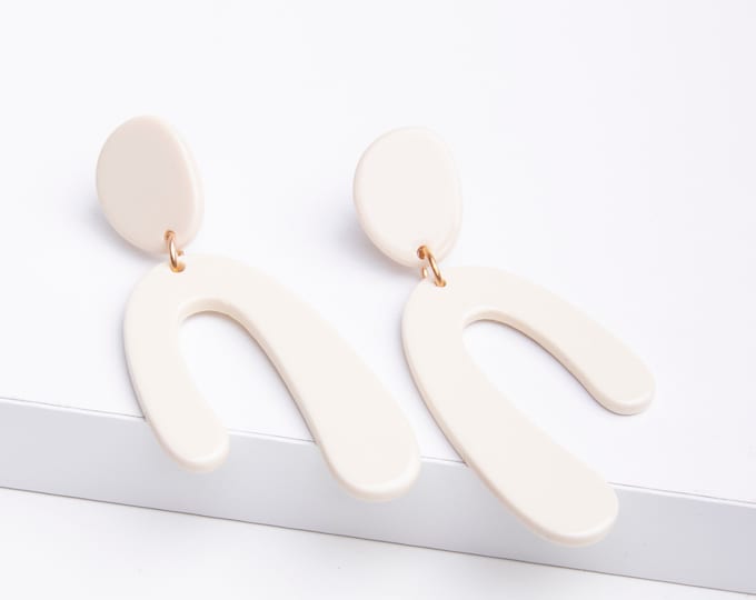 Monochromatic earrings, Cream acrylic earrings, Cream earrings