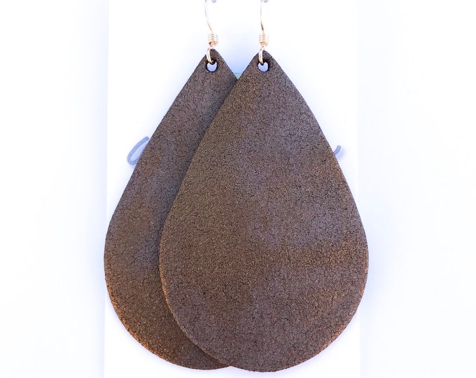 Bronze teardrop leather earrings, leather earrings, statement earrings, drop earrings