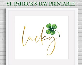 St. Patrick's Day Lucky Shamrock Gold Art Print (Digital Download)