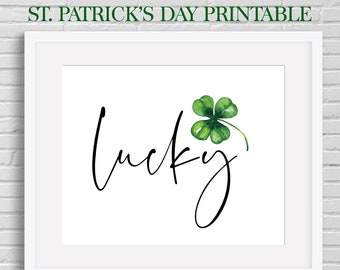 St. Patrick's Day Lucky Shamrock Watercolor Printable (Digital Download)
