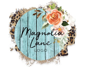 Logotipo de arpillera con estampado floral de leopardo: Imagen de marca para boutiques del oeste (Descarga digital para hacerlo tú mismo)