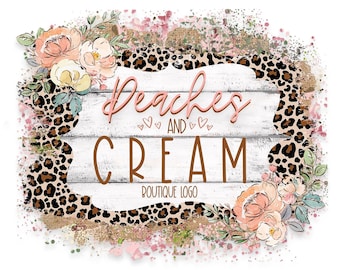 Logotipo de boutique con estampado floral de leopardo: diseño rústico del oeste (descarga digital PNG)