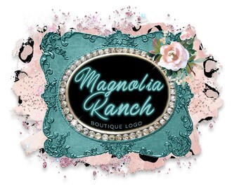 Logotipo de boutique con estampado de leopardo floral: imagen de marca empresarial occidental en blanco (PNG, JPEG)
