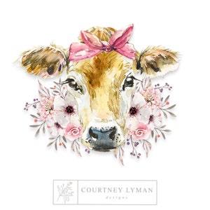 Floral Cow Bandana Clip-Art: Rustic Calf Graphic (PNG)