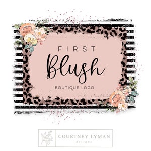 Floral Leopard Logo: Blush Pink Rustic Boutique Design (PNG, JPEG Download)