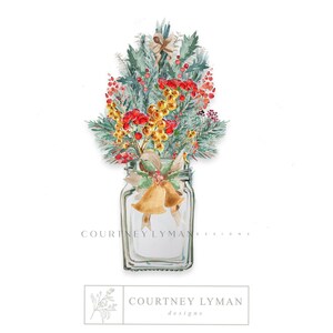 Christmas Mason Jar Floral Clipart: vakantiebessenboeket (PNG-download)