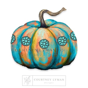 Western Turquoise Pumpkin Clip-Art: Rustic Fall PNG Design
