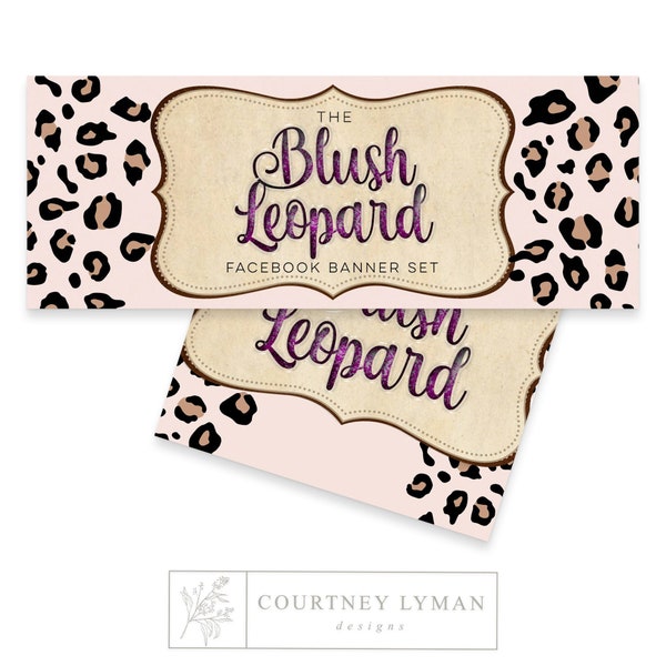 Blush Leopard Facebook Page Set, Boutique Rustic Facebook Banner Designs, Instant Download, Social Media Set, Facebook Business Page Cover
