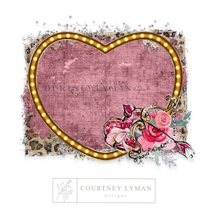 Valentine&#39;s Day Cupid&#39;s Bow Frame ClipArt, Marquee Heart Frame, Valentine Sublimation Background, Heart Floral Frame, a Digital Download PNG