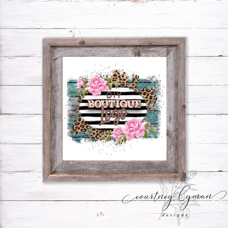 Floral Leopard Boutique Logo  (PNG Instant Download)
