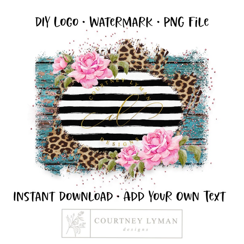 Floral Leopard Boutique Logo  (PNG Instant Download)