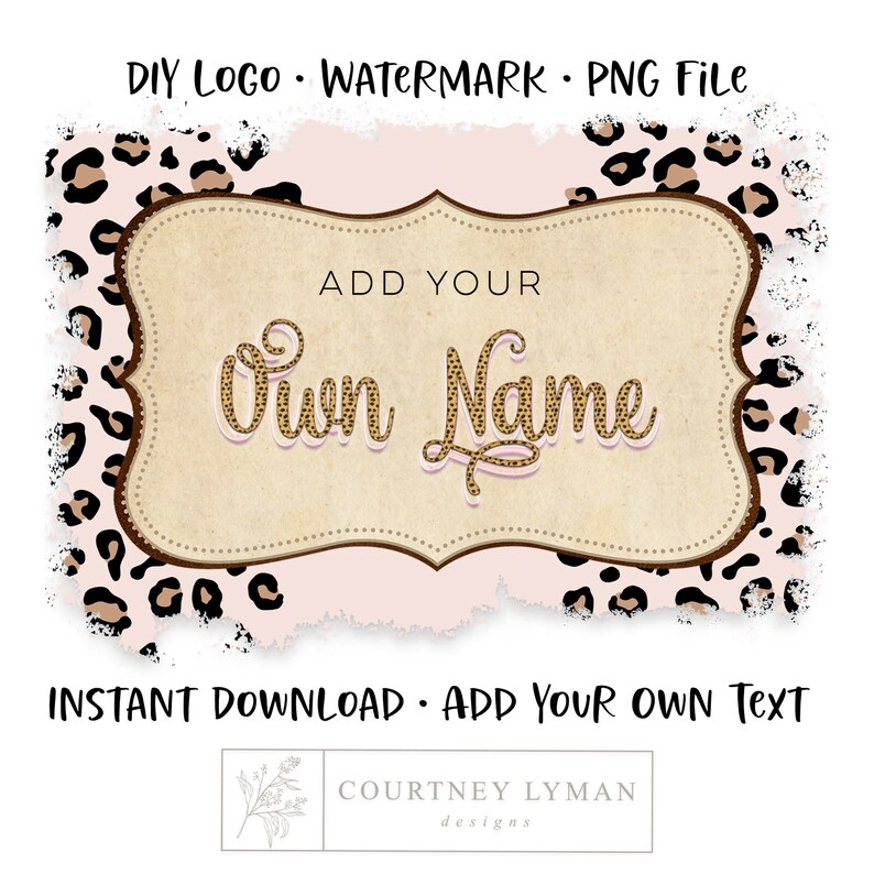Blush Leopard Logo: Blank Rustic Boutique Design (PNG + JPEG Digital Download)