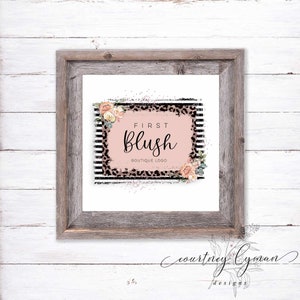 Floral Leopard Logo: Blush Pink Rustic Boutique Design (PNG, JPEG Download)