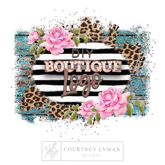 Floral Leopard Boutique Logo: Rustic Western Design (Blank PNG, JPEG Digital Download)