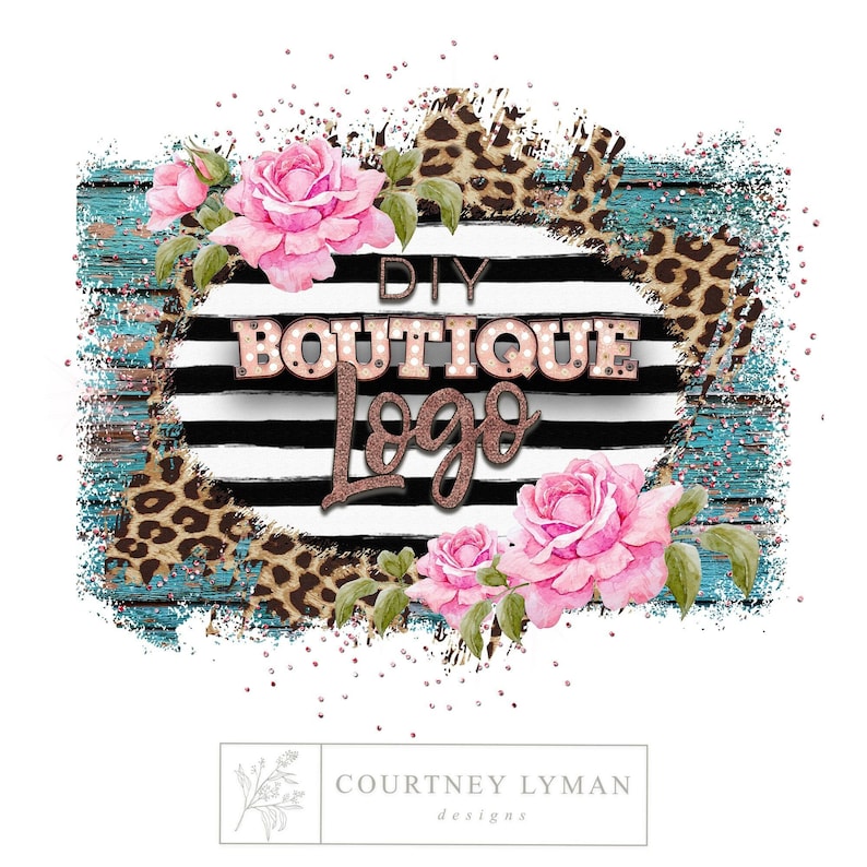 Floral Leopard Boutique Logo  (PNG Instant Download)