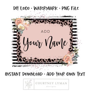 Floral Leopard Logo: Blush Pink Rustic Boutique Design (PNG, JPEG Download)
