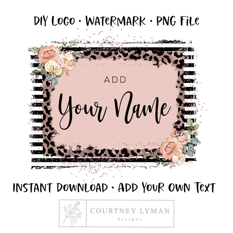 Floral Leopard Logo: Blush Pink Rustic Boutique Design (PNG, JPEG Download)