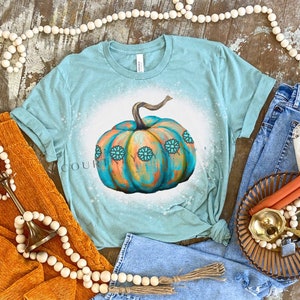 Western Turquoise Pumpkin Clip-Art: Rustic Fall PNG Design