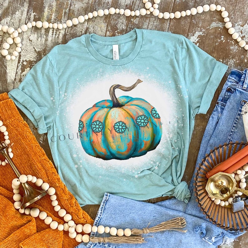 Western Turquoise Pumpkin Clip-Art: Rustic Fall PNG Design