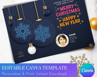Merry Christmas and happy new year Mailing Postcard 8.5x5.5in Editable Canva template instant download