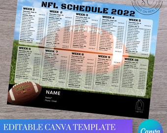 Football Schedule Mailing postcard 8.5x11 in 2 sided instant download Canva Editable
