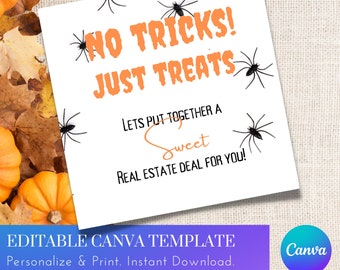 Pop-by tag 3x3in Halloween Real estate 2 sided editable Canva template