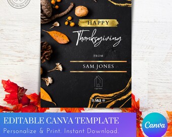 Happy thanksgiving card 5x7in editable canva template
