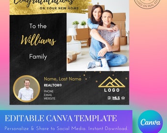 Congratulations on new home social media post Canva editable  template instant download