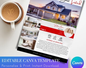 Just Listed Flyer for Real Estate Canva Template 8.5x11 instant download