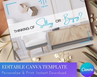 Mailing real estate postcard, 2 sided, thinking of selling or buying 5.5x4.25 in editable Canva template instant download