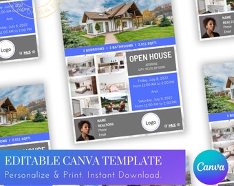 Open house Real Estate Flyer Canva Template Instant Download 8.5x11in