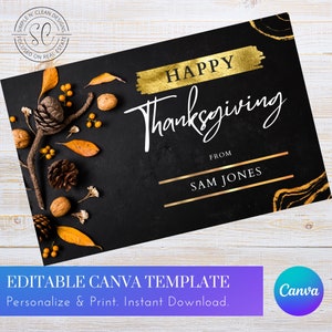 ハッピーサンクスギビング郵送ポストカード 8.5x5.5 編集可能な Canva テンプレートをすぐにダウンロード