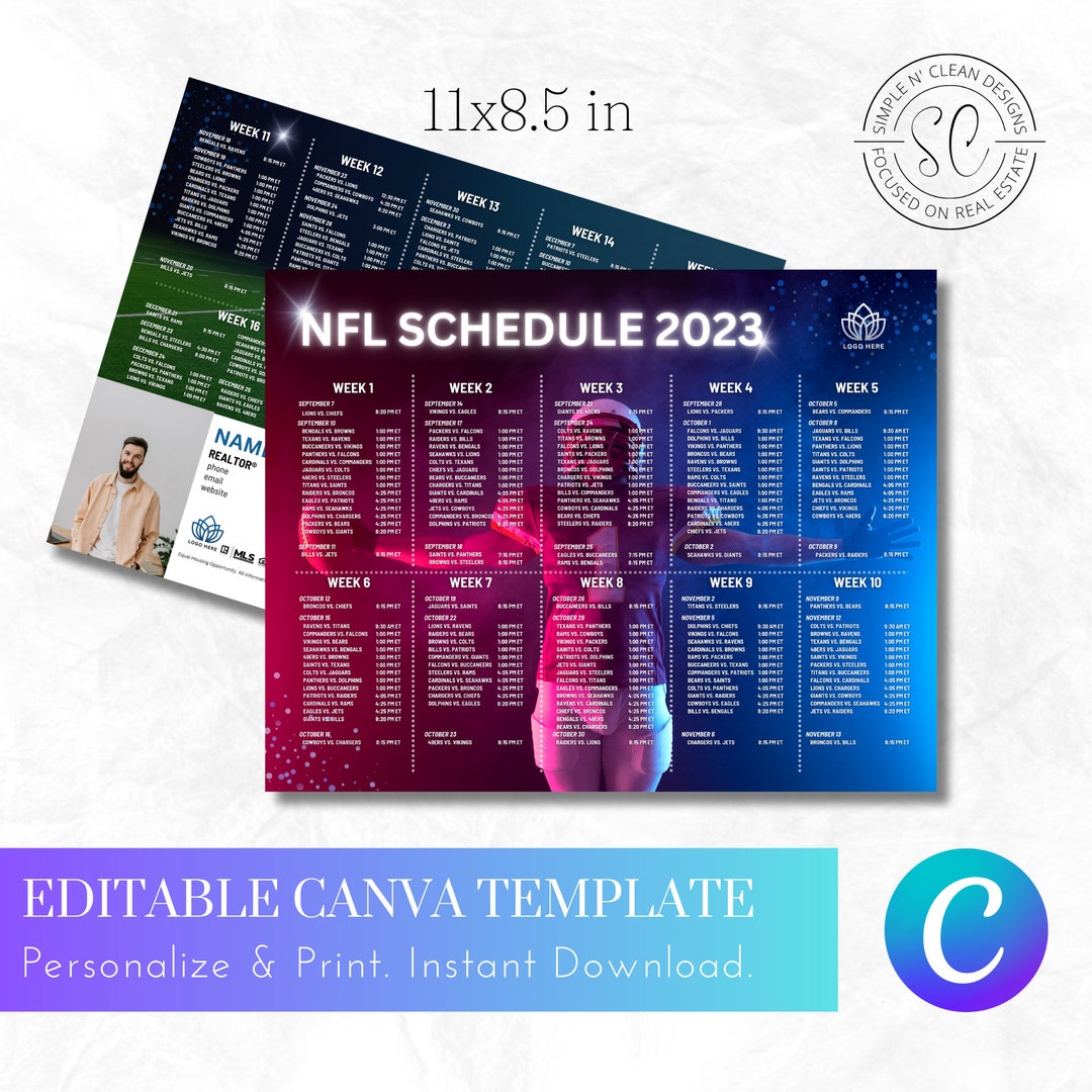 2023 Football Schedule Mailing Postcard 8.5x11 in 2 Sided Instant