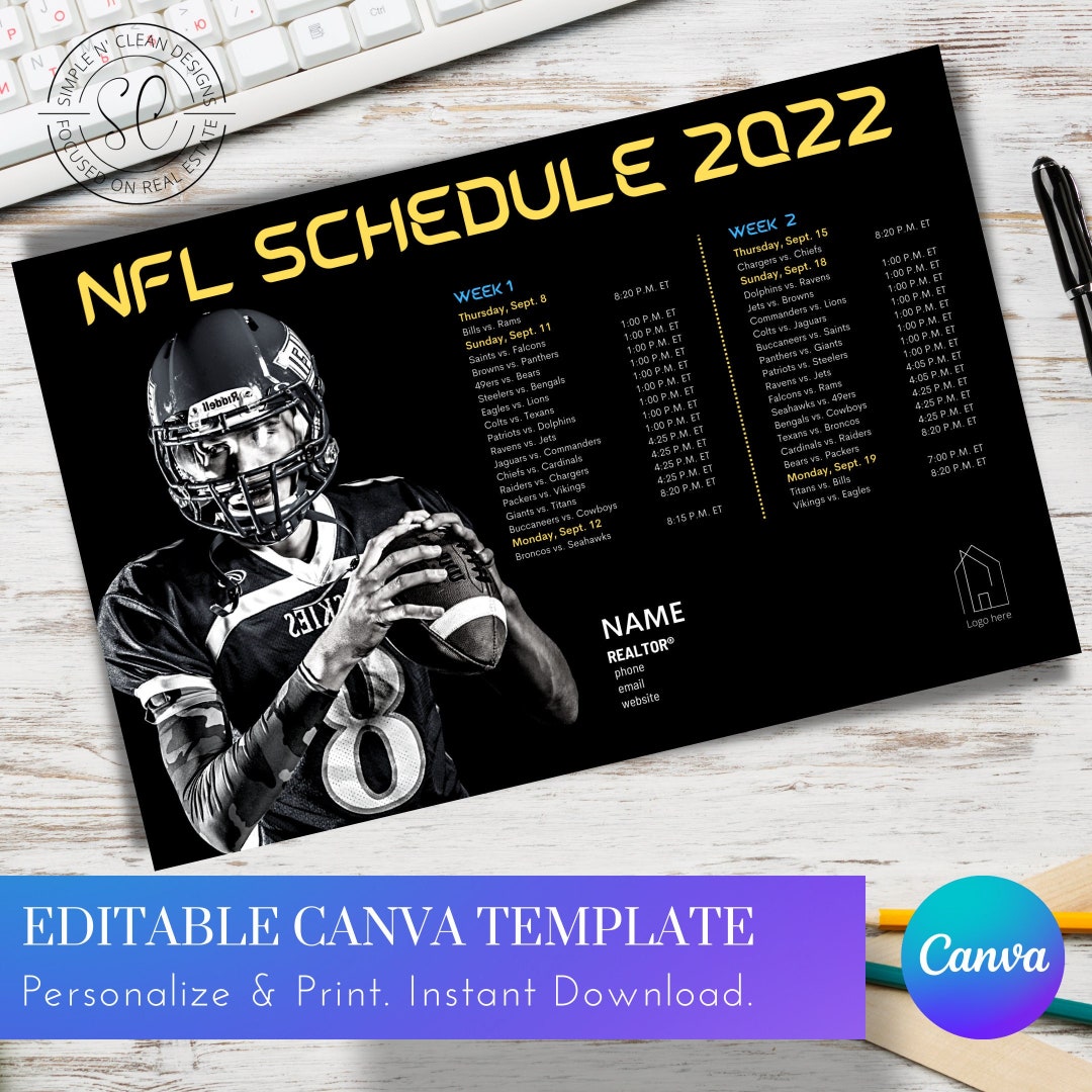 Football NFL Schedule Week 1 to Week 5 Mailing Postcard Etsy