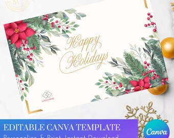 Happy Holidays Mailing Postcard 8.5x5.5in Editable Canva template instant download